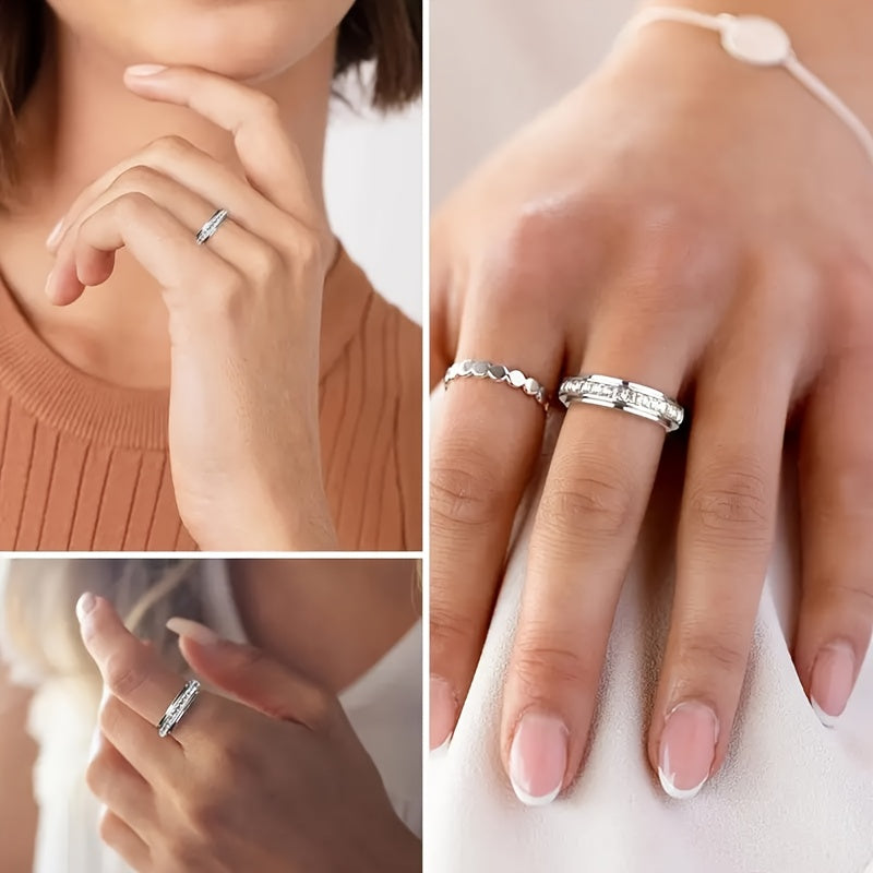 3pcs/set Women's Fashionable Decompression Rotating Stainless Steel Ring, Rotatable, Decompression, Meditation Ring, Suitable for Daily Wear, Banquets, Parties, Festivals, Birthdays, Weddings, Anniversaries, Gifts, Souvenirs, High Quality Rings for Women,