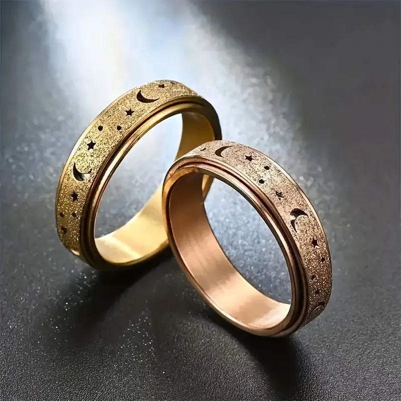 1 Elegant and Adorable Unisex Stainless Steel Ring, Rotatable Moon & Star Design in Multiple Colors – Perfect for Daily Wear, Parties, Valentine's Day, Anniversaries, and Weddings, Wedding Jewelry, Valentine's Day Gift, Stylish Accessory, Rotatable Ring,
