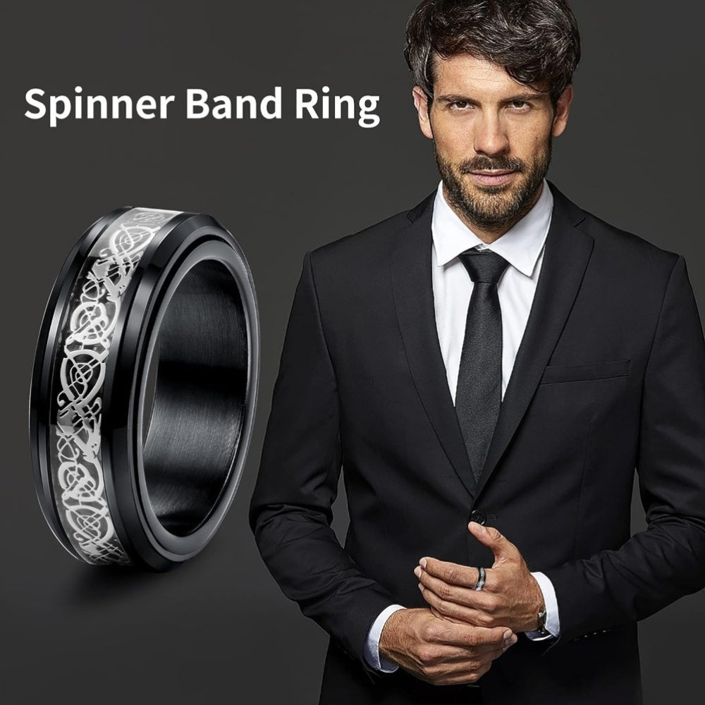 4pcs Black Spinner Rings for Men Women Fidget Rings Cool Mens Rings 316L Stainless Steel Stress Anxiety Relieving Rings Fashion Wide Wedding Promise Band Ring Set