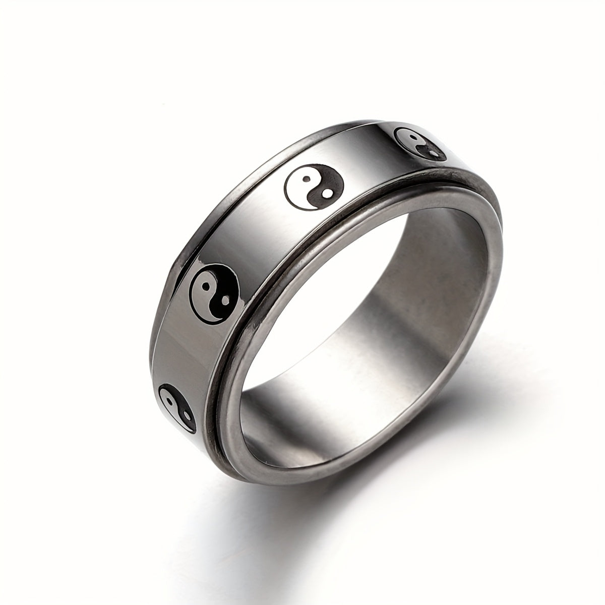 20pcs 8MM Yin And Yang Fidget Spinner Rings For Men Women Stainless Steel Taichi Silveryy Rings