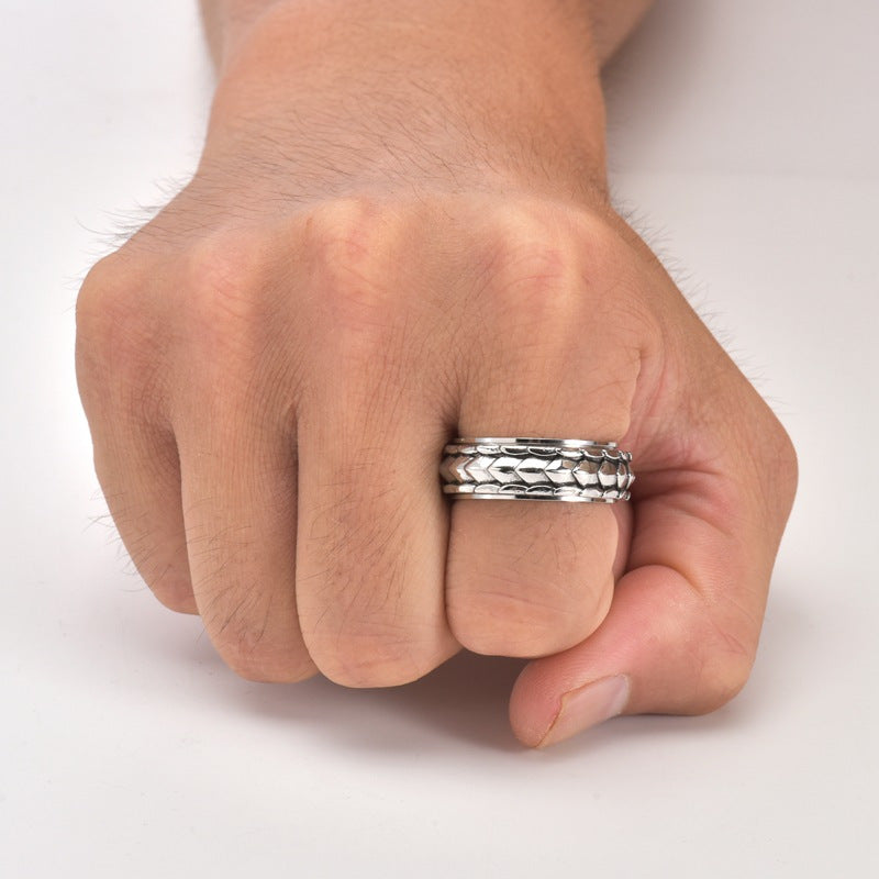 1 New Arrival: Retro-inspired minimalist Men'S dragon scale ring in titanium Stainless Steel Sweet-edgy style with rotating band Perfect for Casual Attire, Halloween, or festive celebrations Season-less accessory the ideal gift, Casual Attire Ring,