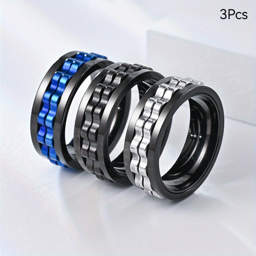 3Pcs/set Fidget Ring Made Of Stainless Steel Rotatable Design, Suitable For Men And Women Anxiety Jewelry