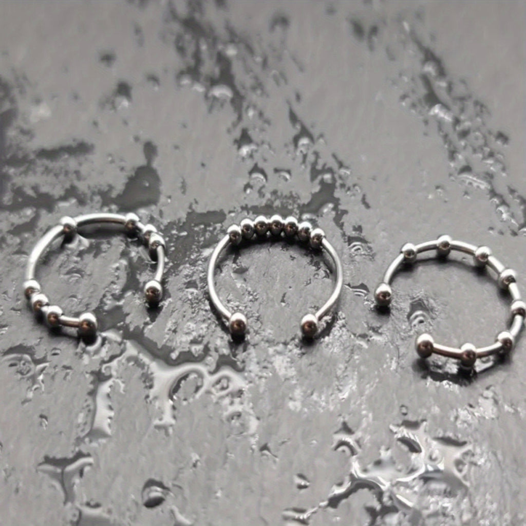 1pc Stainless Steel Ring with A Rotatable Bead Opening