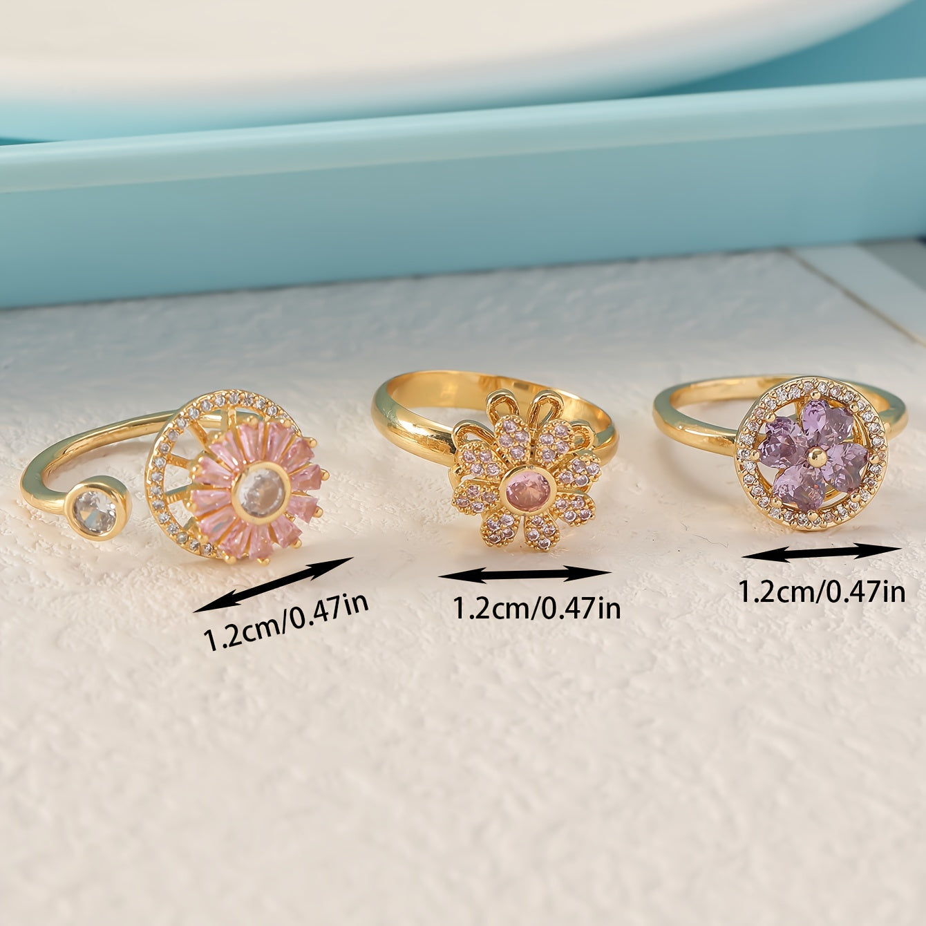 [Colorful Rotating Rings] 3pcs Colorful Rotating Rings Set with Micro Inlaid Synthetic Zirconia | Open Design, Handmade Accessories, Gifts for Friends, Girlfriends, and Couples