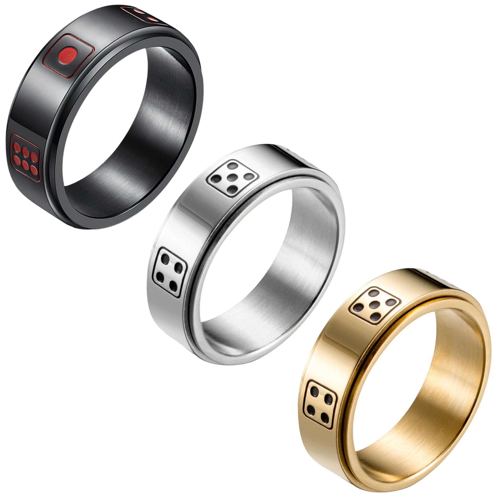 JewelryWe 8mm Spinner Ring Stainless Steel Lucky Retro Dice Pattern Rotatable Ring Men Women Anxiety Rings, Focus Aid Jewelry, Fidget Ring, Modern Fidget Ring, Stylish Spinner, Durable Jewelry, Highquality Metal Ring, Spinning Ring, Fidget Ring for