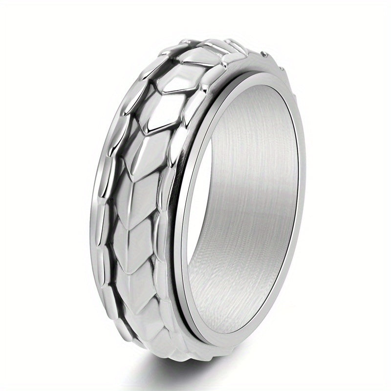 1 New Arrival: Retro-inspired minimalist Men'S dragon scale ring in titanium Stainless Steel Sweet-edgy style with rotating band Perfect for Casual Attire, Halloween, or festive celebrations Season-less accessory the ideal gift, Casual Attire Ring,