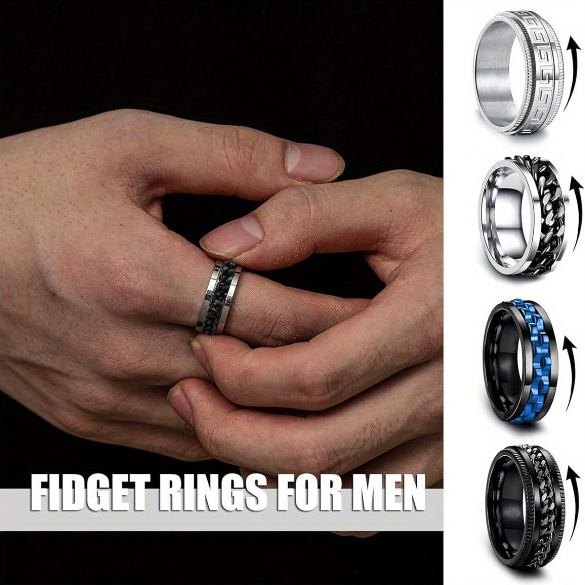 EIELO 12pcs Stainless Steel Band Rings for Men & Women - Cool Fidget Spinning Chain Ring, Anxiety Relief, Fashion Simple Wedding Engagement Ring Set, Durable & Stylish Design, Wedding Rings, Minimalist Jewelry, Polished Finish, Highquality Metal, Jewelry