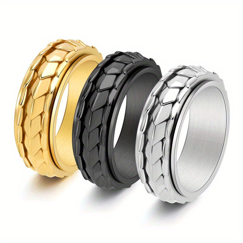 1 New Arrival: Retro-inspired minimalist Men'S dragon scale ring in titanium Stainless Steel Sweet-edgy style with rotating band Perfect for Casual Attire, Halloween, or festive celebrations Season-less accessory the ideal gift, Casual Attire Ring,