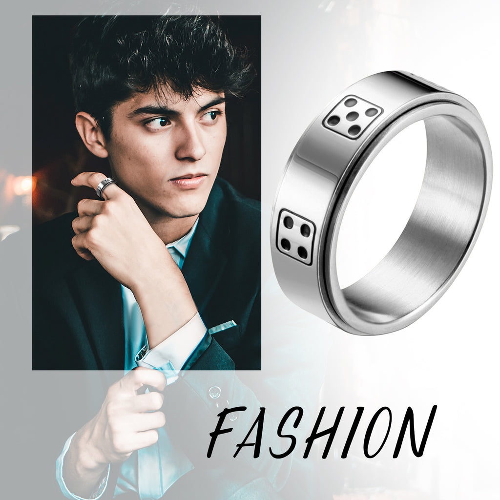 JewelryWe 8mm Spinner Ring Stainless Steel Lucky Retro Dice Pattern Rotatable Ring Men Women Anxiety Rings, Focus Aid Jewelry, Fidget Ring, Modern Fidget Ring, Stylish Spinner, Durable Jewelry, Highquality Metal Ring, Spinning Ring, Fidget Ring for