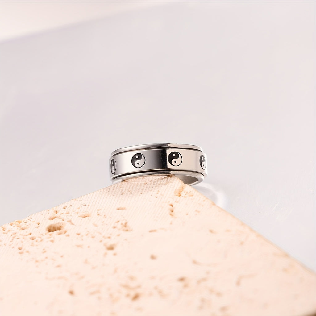 20pcs 8MM Yin And Yang Fidget Spinner Rings For Men Women Stainless Steel Taichi Silveryy Rings