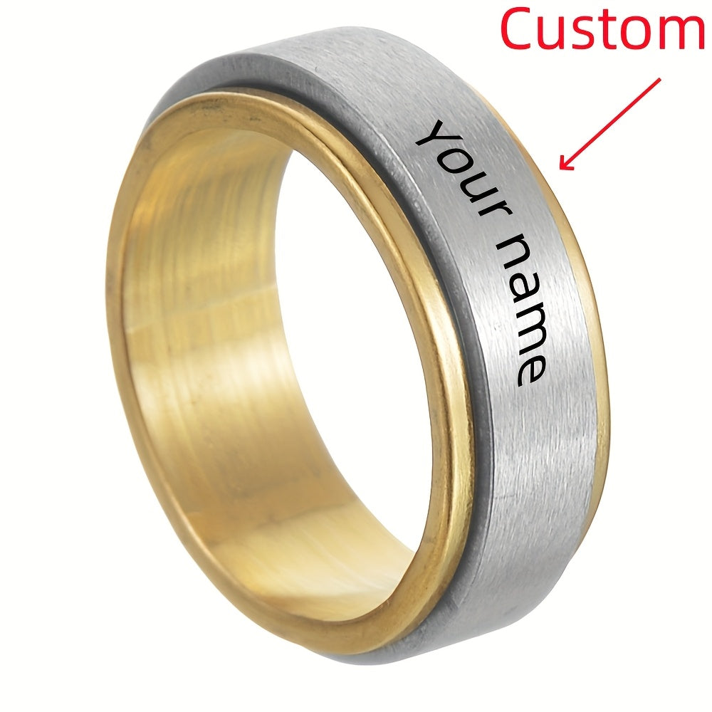 1pc Custom Engraved Stainless Steel Spinner Ring - Personalized Name, Freely Rotating, Sports Style for Men & Women - Ideal for Daily Wear, Parties & Music Festivals