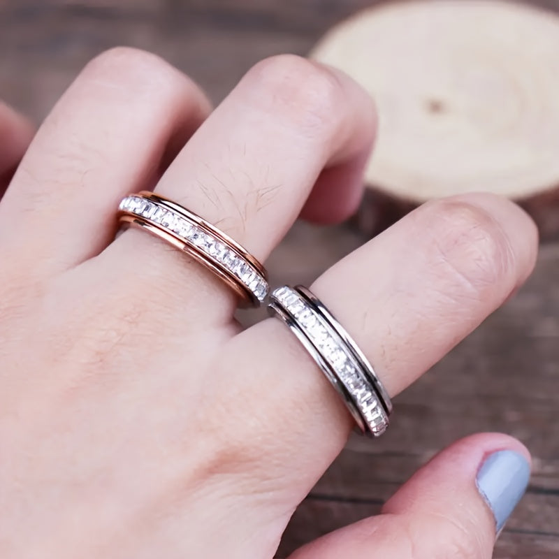 3pcs/set Women's Fashionable Decompression Rotating Stainless Steel Ring, Rotatable, Decompression, Meditation Ring, Suitable for Daily Wear, Banquets, Parties, Festivals, Birthdays, Weddings, Anniversaries, Gifts, Souvenirs, High Quality Rings for Women,
