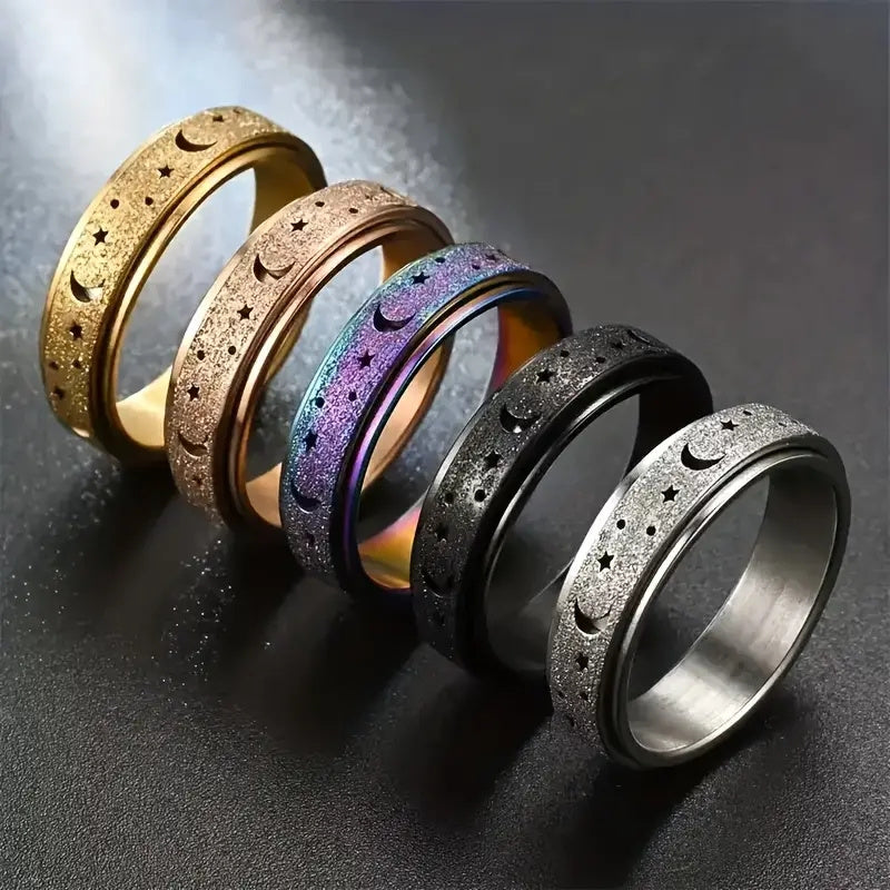 1 Elegant and Adorable Unisex Stainless Steel Ring, Rotatable Moon & Star Design in Multiple Colors – Perfect for Daily Wear, Parties, Valentine's Day, Anniversaries, and Weddings, Wedding Jewelry, Valentine's Day Gift, Stylish Accessory, Rotatable Ring,