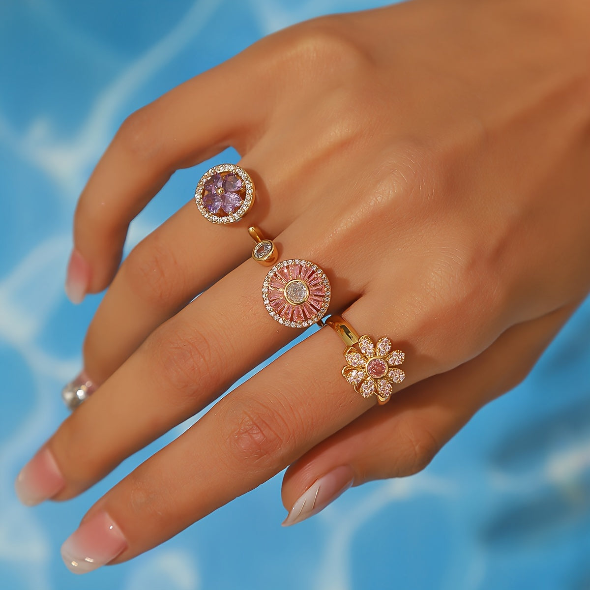 [Colorful Rotating Rings] 3pcs Colorful Rotating Rings Set with Micro Inlaid Synthetic Zirconia | Open Design, Handmade Accessories, Gifts for Friends, Girlfriends, and Couples
