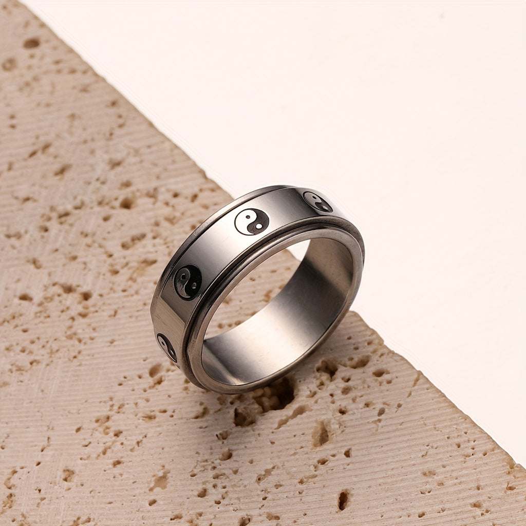 20pcs 8MM Yin And Yang Fidget Spinner Rings For Men Women Stainless Steel Taichi Silveryy Rings