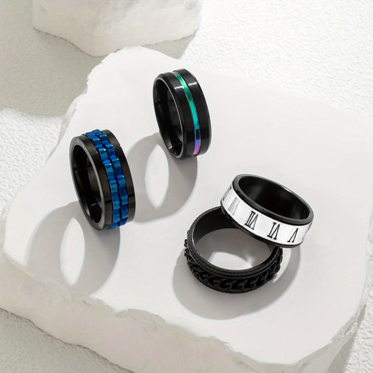 EIELO 12pcs Stainless Steel Band Rings for Men & Women - Cool Fidget Spinning Chain Ring, Anxiety Relief, Fashion Simple Wedding Engagement Ring Set, Durable & Stylish Design, Wedding Rings, Minimalist Jewelry, Polished Finish, Highquality Metal, Jewelry