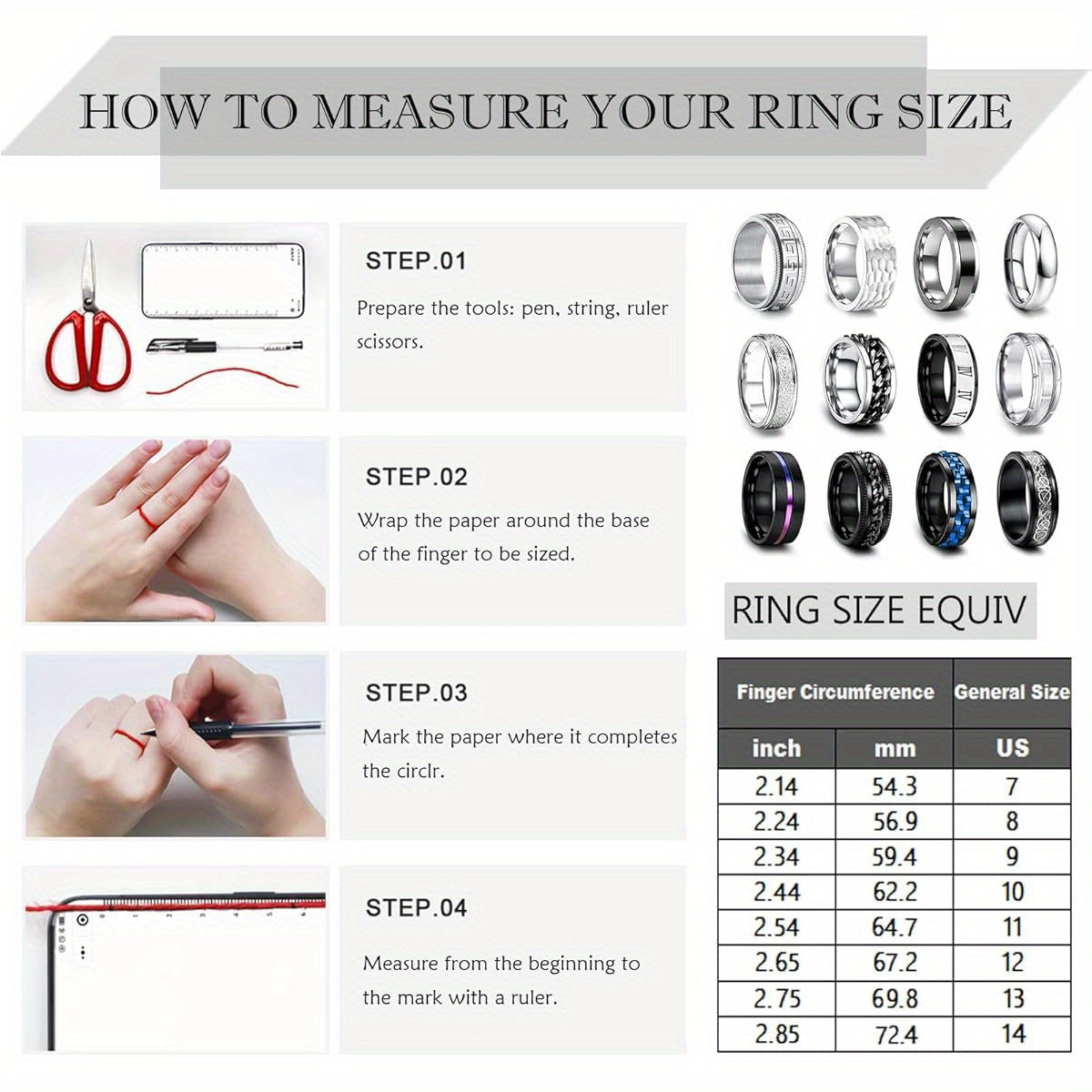 EIELO 12pcs Stainless Steel Band Rings for Men & Women - Cool Fidget Spinning Chain Ring, Anxiety Relief, Fashion Simple Wedding Engagement Ring Set, Durable & Stylish Design, Wedding Rings, Minimalist Jewelry, Polished Finish, Highquality Metal, Jewelry