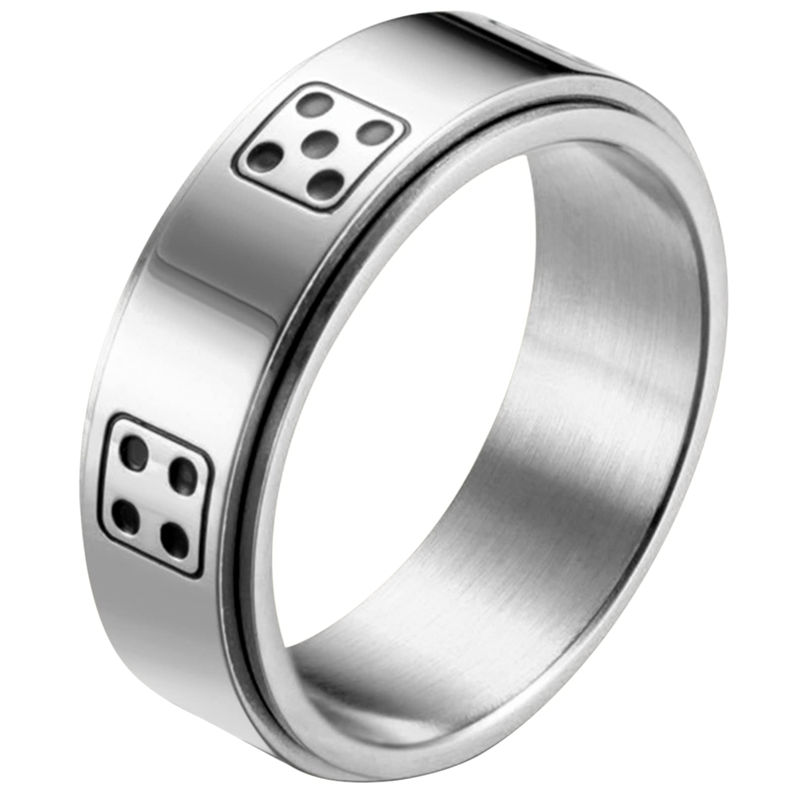 JewelryWe 8mm Spinner Ring Stainless Steel Lucky Retro Dice Pattern Rotatable Ring Men Women Anxiety Rings, Focus Aid Jewelry, Fidget Ring, Modern Fidget Ring, Stylish Spinner, Durable Jewelry, Highquality Metal Ring, Spinning Ring, Fidget Ring for