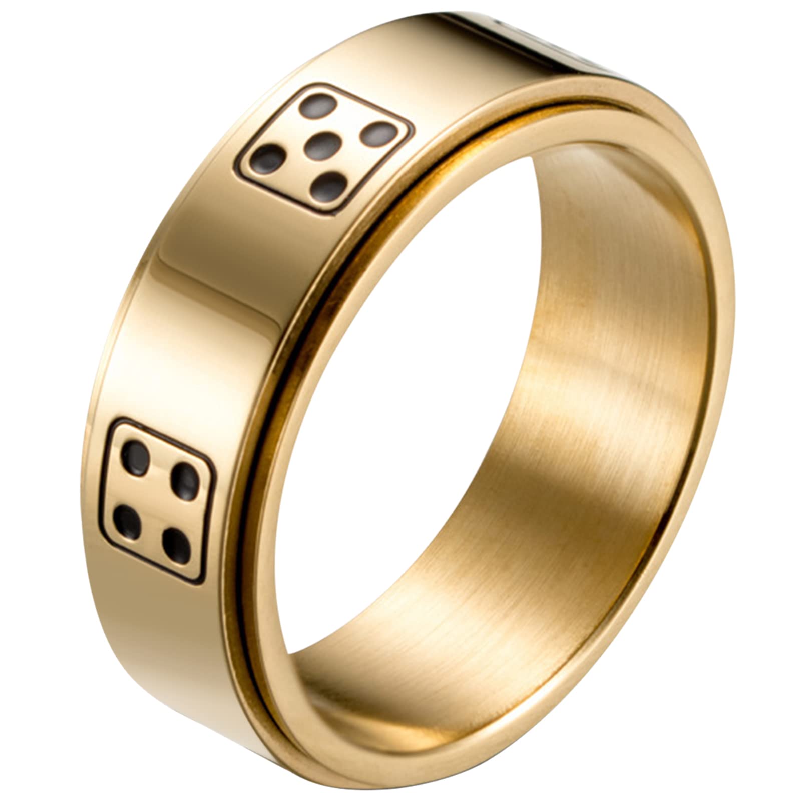 JewelryWe 8mm Spinner Ring Stainless Steel Lucky Retro Dice Pattern Rotatable Ring Men Women Anxiety Rings, Focus Aid Jewelry, Fidget Ring, Modern Fidget Ring, Stylish Spinner, Durable Jewelry, Highquality Metal Ring, Spinning Ring, Fidget Ring for