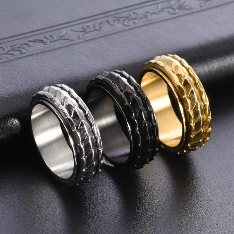 1 New Arrival: Retro-inspired minimalist Men'S dragon scale ring in titanium Stainless Steel Sweet-edgy style with rotating band Perfect for Casual Attire, Halloween, or festive celebrations Season-less accessory the ideal gift, Casual Attire Ring,
