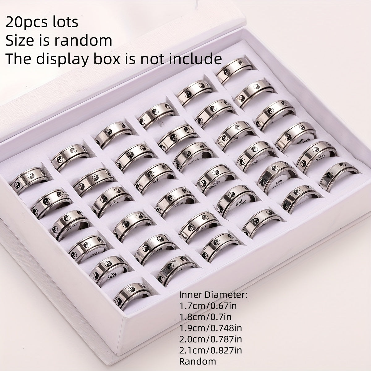 20pcs 8MM Yin And Yang Fidget Spinner Rings For Men Women Stainless Steel Taichi Silveryy Rings