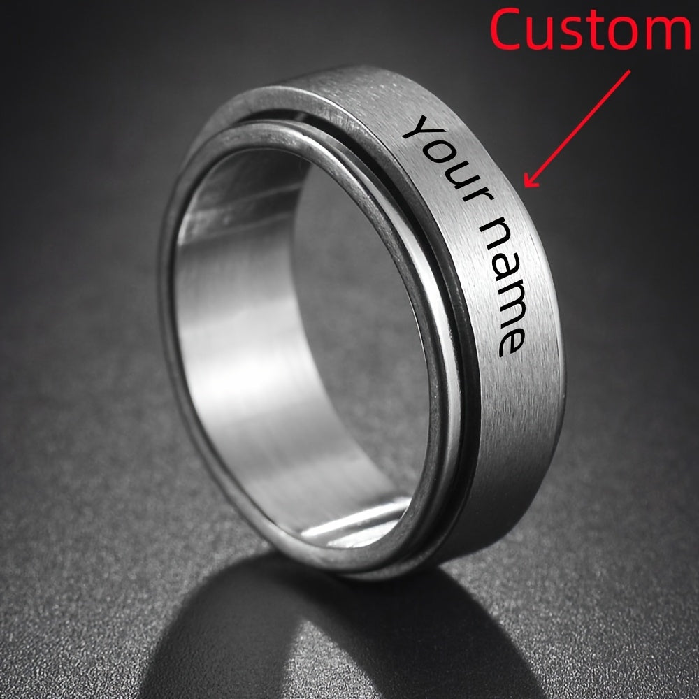 1pc Custom Engraved Stainless Steel Spinner Ring - Personalized Name, Freely Rotating, Sports Style for Men & Women - Ideal for Daily Wear, Parties & Music Festivals