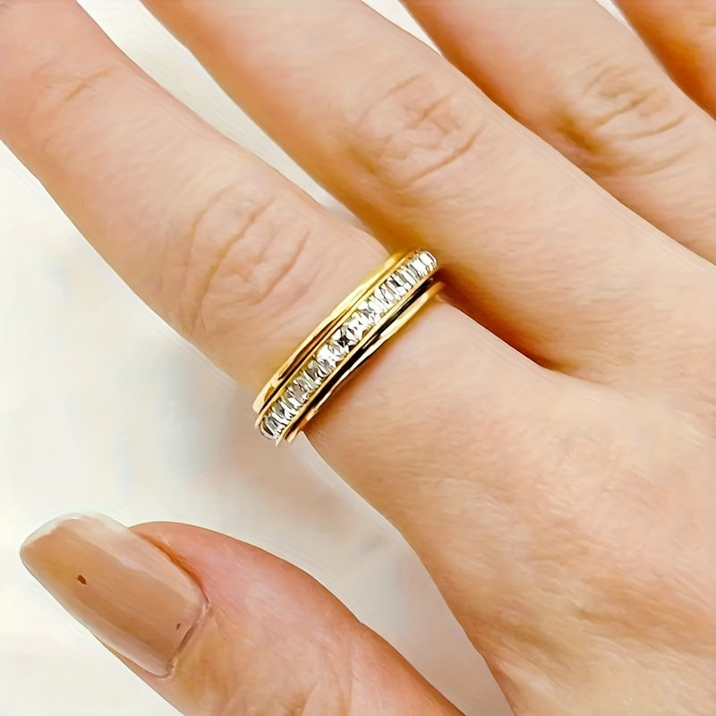 3pcs/set Women's Fashionable Decompression Rotating Stainless Steel Ring, Rotatable, Decompression, Meditation Ring, Suitable for Daily Wear, Banquets, Parties, Festivals, Birthdays, Weddings, Anniversaries, Gifts, Souvenirs, High Quality Rings for Women,