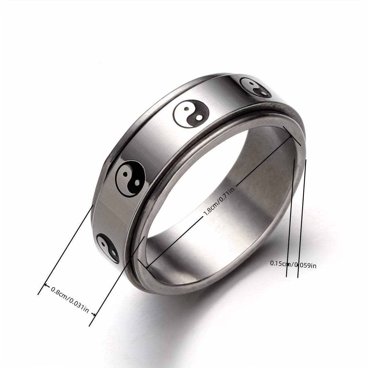 20pcs 8MM Yin And Yang Fidget Spinner Rings For Men Women Stainless Steel Taichi Silveryy Rings