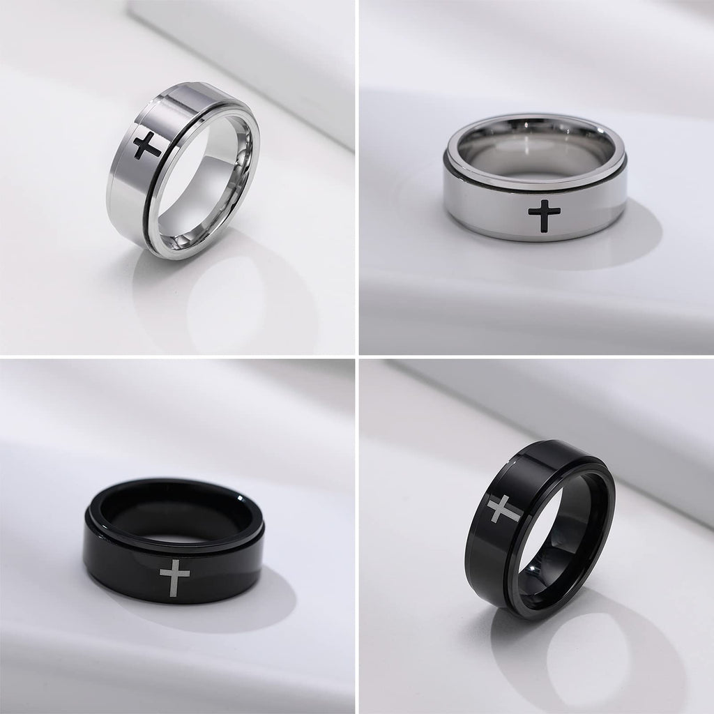 JewelryWe 2pcs Spinner Rings for Men Anxiety Stress Relieving Fidget Ring Stainless Steel Cross Wedding Promise Band, Size 7-12, Focus Aid, Calming Jewelry, Stylish Band, Minimalist Ring, Polished Finish, Durable Jewelry, Men's Ring, Men's Fashion,