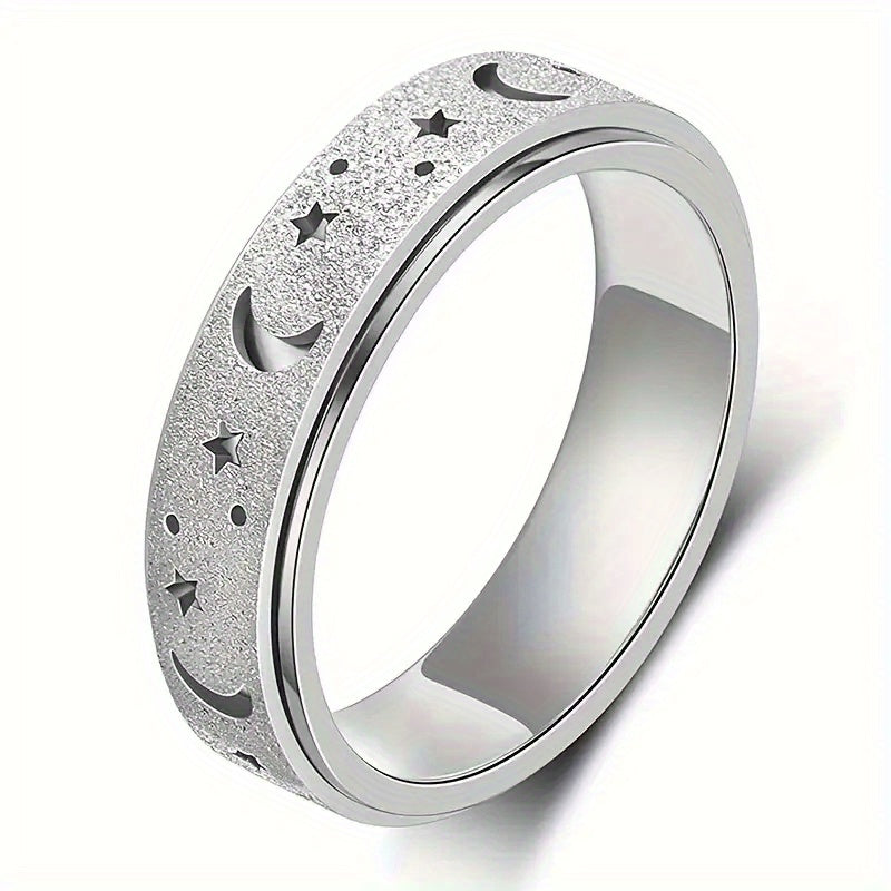 1 Elegant and Adorable Unisex Stainless Steel Ring, Rotatable Moon & Star Design in Multiple Colors – Perfect for Daily Wear, Parties, Valentine's Day, Anniversaries, and Weddings, Wedding Jewelry, Valentine's Day Gift, Stylish Accessory, Rotatable Ring,