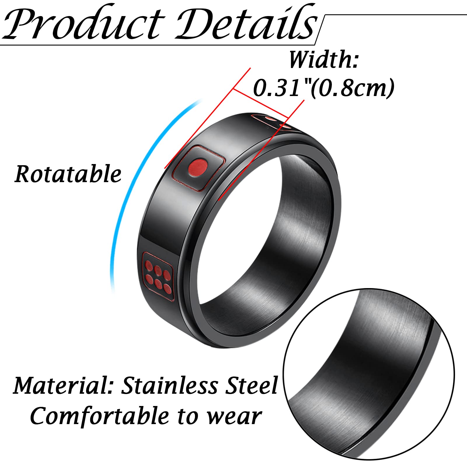 JewelryWe 8mm Spinner Ring Stainless Steel Lucky Retro Dice Pattern Rotatable Ring Men Women Anxiety Rings, Focus Aid Jewelry, Fidget Ring, Modern Fidget Ring, Stylish Spinner, Durable Jewelry, Highquality Metal Ring, Spinning Ring, Fidget Ring for