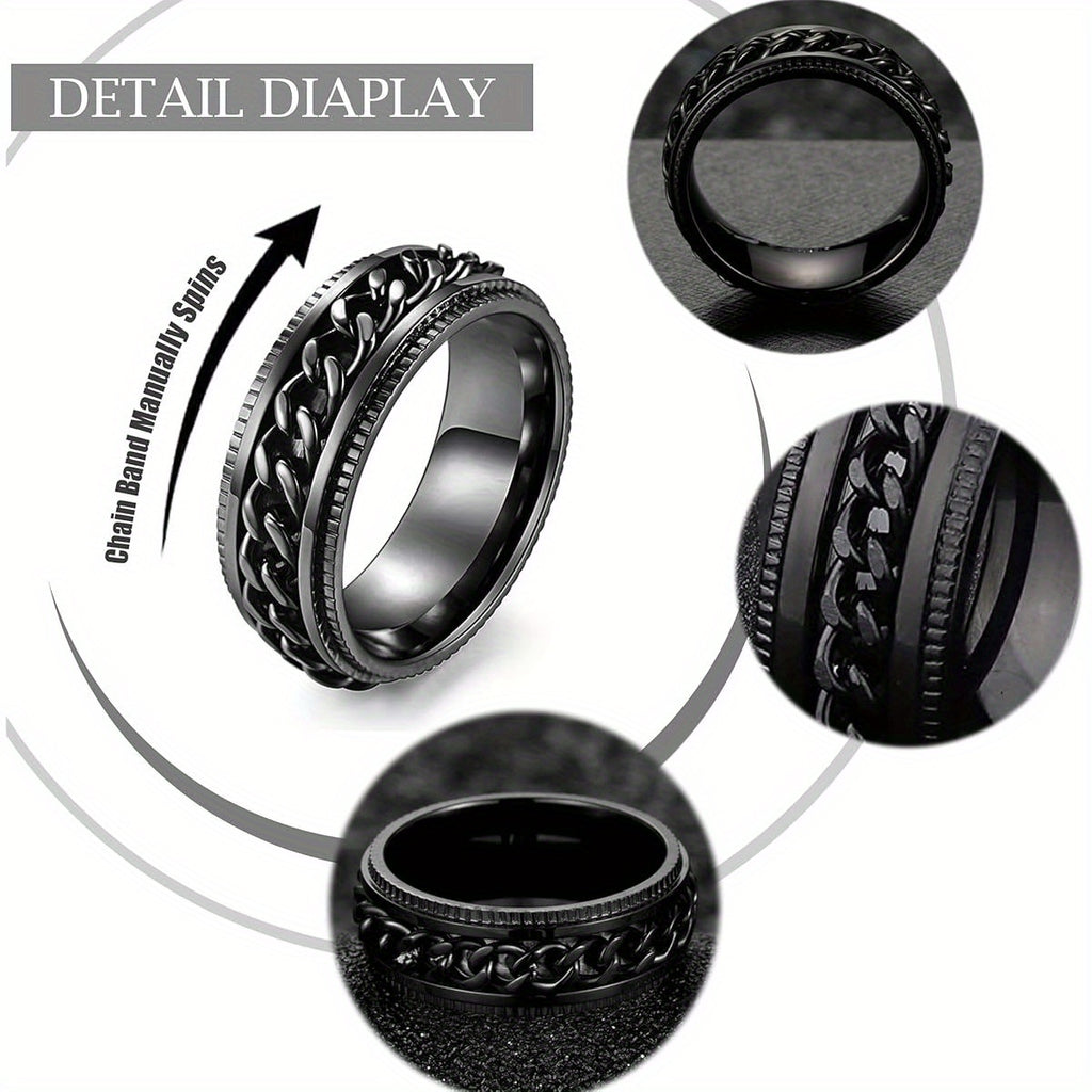 EIELO 12pcs Stainless Steel Band Rings for Men & Women - Cool Fidget Spinning Chain Ring, Anxiety Relief, Fashion Simple Wedding Engagement Ring Set, Durable & Stylish Design, Wedding Rings, Minimalist Jewelry, Polished Finish, Highquality Metal, Jewelry