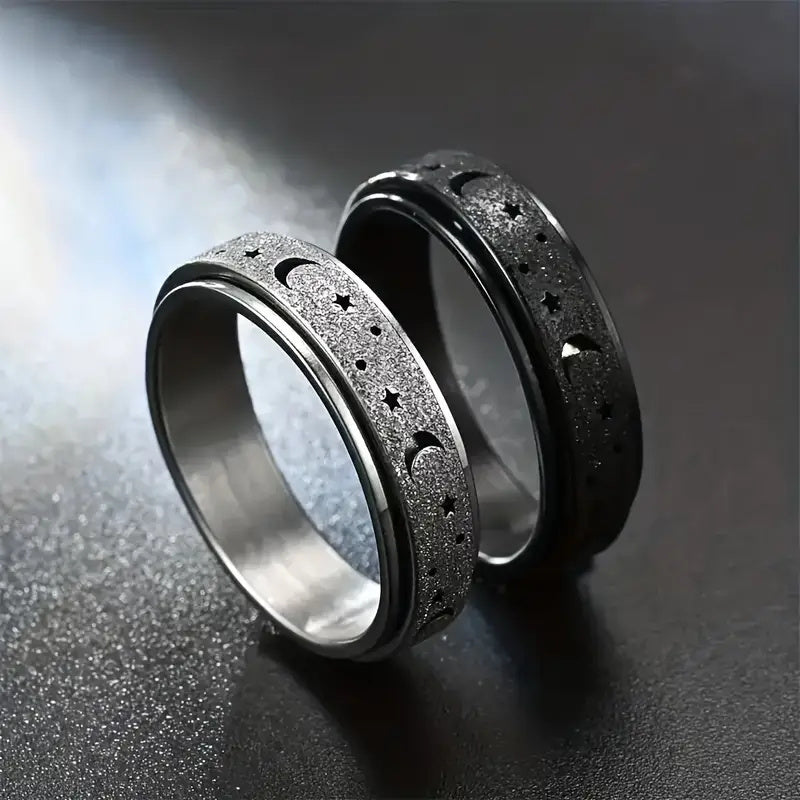1 Elegant and Adorable Unisex Stainless Steel Ring, Rotatable Moon & Star Design in Multiple Colors – Perfect for Daily Wear, Parties, Valentine's Day, Anniversaries, and Weddings, Wedding Jewelry, Valentine's Day Gift, Stylish Accessory, Rotatable Ring,