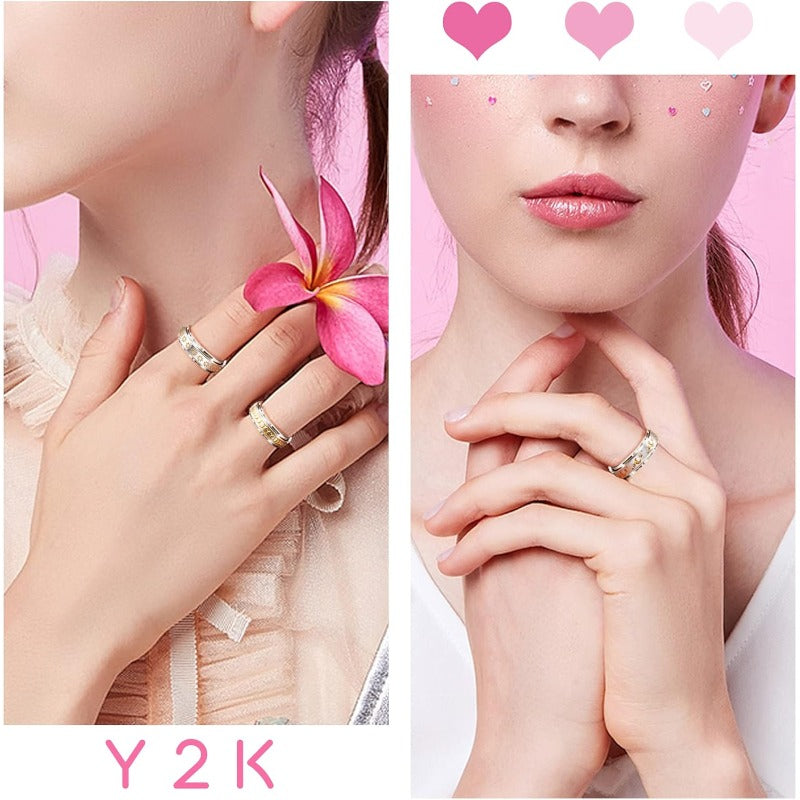 [Golden Fidget Spinner Rings] 3pcs Golden Fidget Spinner Rings for Women | 316L Stainless Steel Flower Moon Star Band Rings Set - Relieving Anxiety Spinner Band Rings