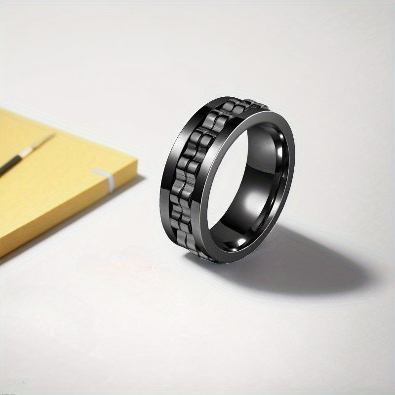 6pcs Fashionable, Simple, Creative and Rotatable Stainless Steel Ring Sets. Novelty Stress-Relieving Rock Style, Street Hip-Hop Trend, Casual Party and Banquet Accessories. The Best Choice for Festival Gifts