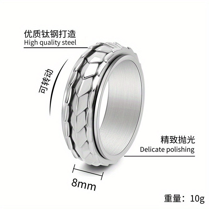 1 New Arrival: Retro-inspired minimalist Men'S dragon scale ring in titanium Stainless Steel Sweet-edgy style with rotating band Perfect for Casual Attire, Halloween, or festive celebrations Season-less accessory the ideal gift, Casual Attire Ring,