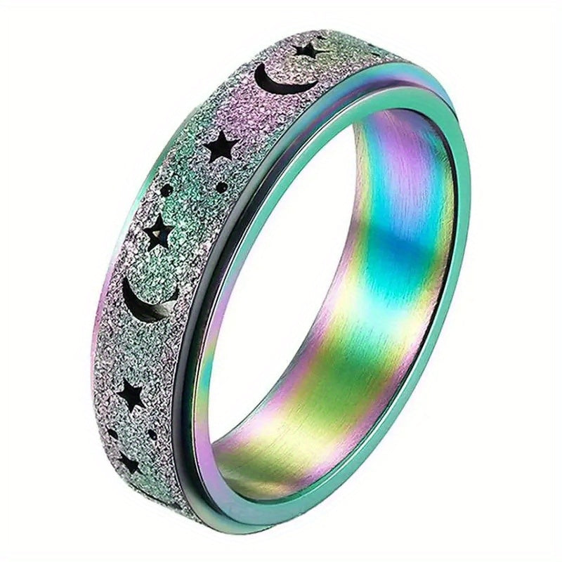 1 Elegant and Adorable Unisex Stainless Steel Ring, Rotatable Moon & Star Design in Multiple Colors – Perfect for Daily Wear, Parties, Valentine's Day, Anniversaries, and Weddings, Wedding Jewelry, Valentine's Day Gift, Stylish Accessory, Rotatable Ring,