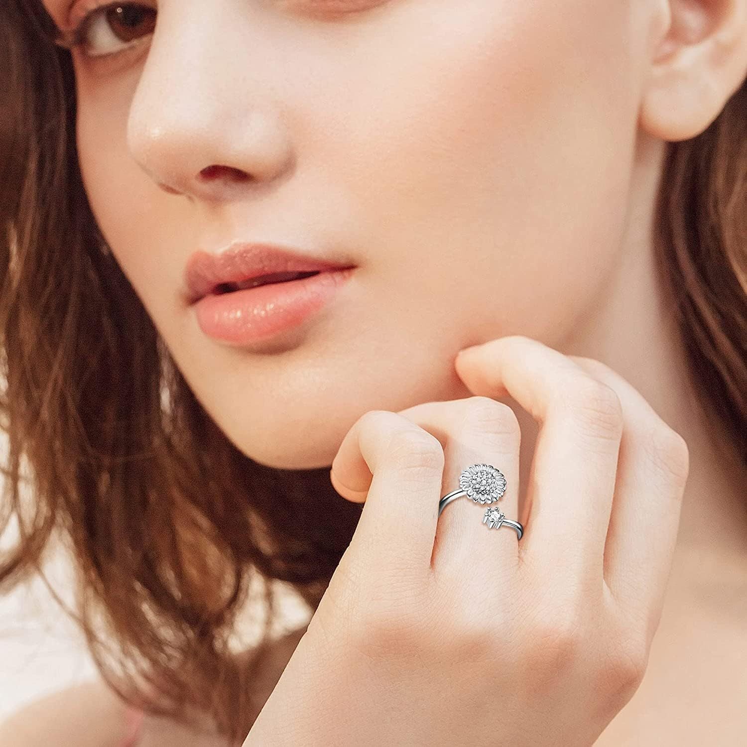 6pcs 316L Stainless Steel Spinner Rings Fidget Rings for Anxiety Teenager Teenager Anti Anxiety Ring with Beads Sunflower Moon Star Stress Relieving Rings Set, For Teenager