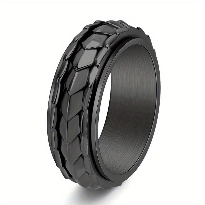 1 New Arrival: Retro-inspired minimalist Men'S dragon scale ring in titanium Stainless Steel Sweet-edgy style with rotating band Perfect for Casual Attire, Halloween, or festive celebrations Season-less accessory the ideal gift, Casual Attire Ring,