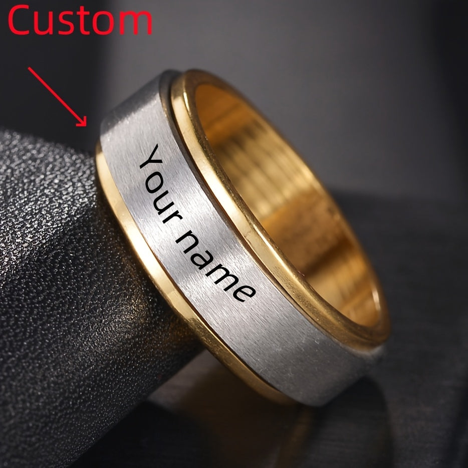1pc Custom Engraved Stainless Steel Spinner Ring - Personalized Name, Freely Rotating, Sports Style for Men & Women - Ideal for Daily Wear, Parties & Music Festivals