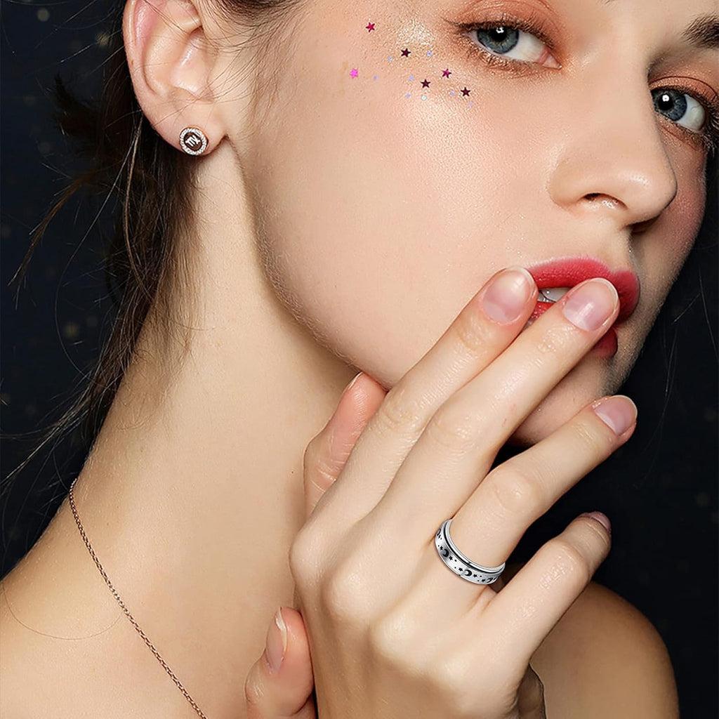 5pcs Stainless Steel Spinner Rings for Women and Men - Fidget Rings with Flower, Moon, Star, Butterfly Designs - Jewelry for Festivals, Parties, and Casual Attire, Cute Ring