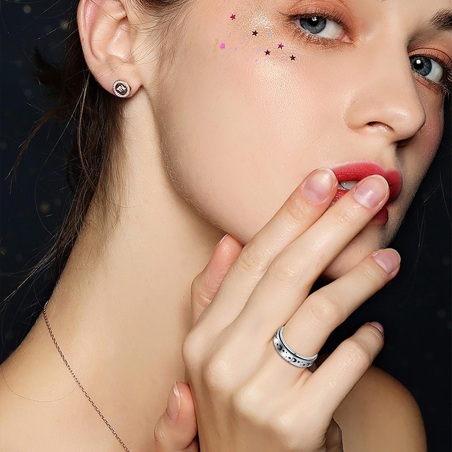 5pcs Stainless Steel Spinner Rings for Women and Men - Fidget Rings with Flower, Moon, Star, Butterfly Designs - Jewelry for Festivals, Parties, and Casual Attire, Cute Ring