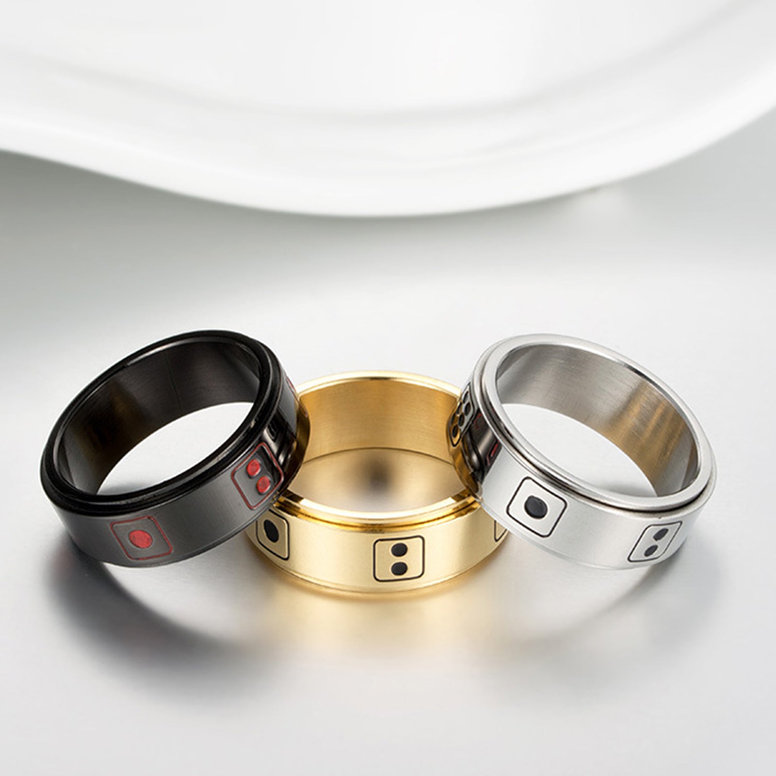 JewelryWe 8mm Spinner Ring Stainless Steel Lucky Retro Dice Pattern Rotatable Ring Men Women Anxiety Rings, Focus Aid Jewelry, Fidget Ring, Modern Fidget Ring, Stylish Spinner, Durable Jewelry, Highquality Metal Ring, Spinning Ring, Fidget Ring for