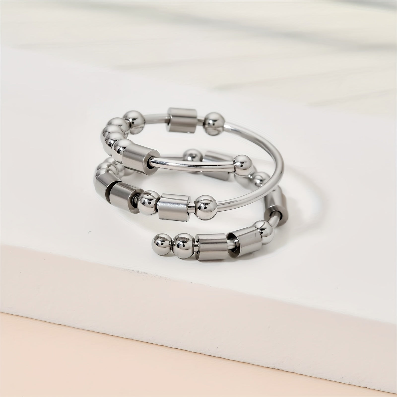 OIDEA Morse Code Ring: Never Give Up Ring With Rotating Stainless Steel Beads, Adjustable Open Ring, Fun Motivational Gift