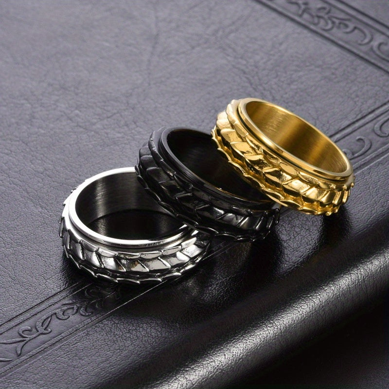 1 New Arrival: Retro-inspired minimalist Men'S dragon scale ring in titanium Stainless Steel Sweet-edgy style with rotating band Perfect for Casual Attire, Halloween, or festive celebrations Season-less accessory the ideal gift, Casual Attire Ring,