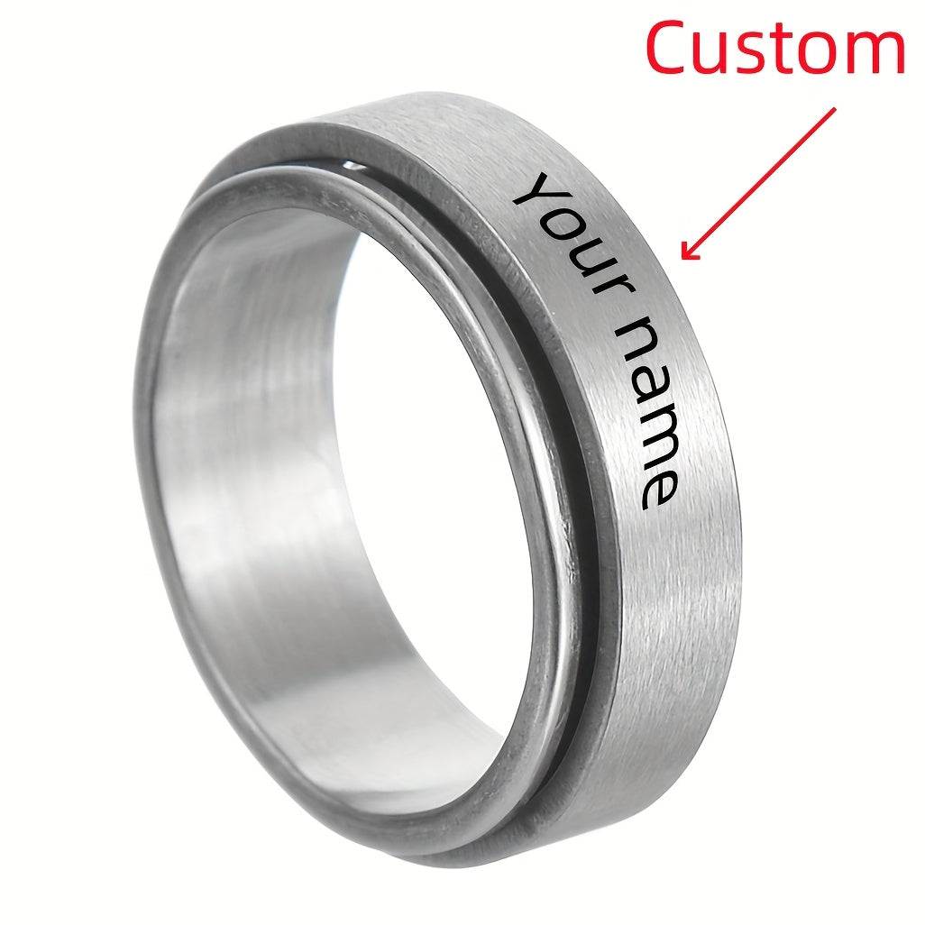 1pc Custom Engraved Stainless Steel Spinner Ring - Personalized Name, Freely Rotating, Sports Style for Men & Women - Ideal for Daily Wear, Parties & Music Festivals